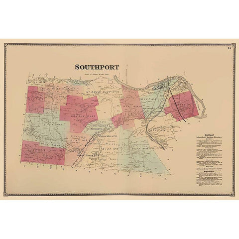 Southport New York - Beers 1869 Black Modern Wood Framed Art Print with Double Matting by Beers