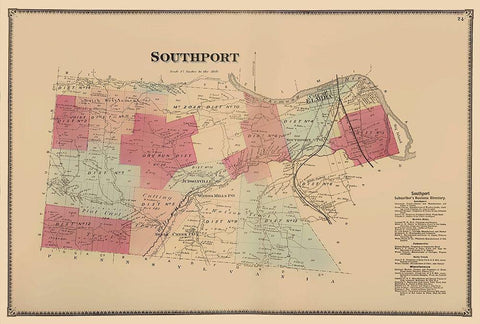 Southport New York - Beers 1869 Black Ornate Wood Framed Art Print with Double Matting by Beers