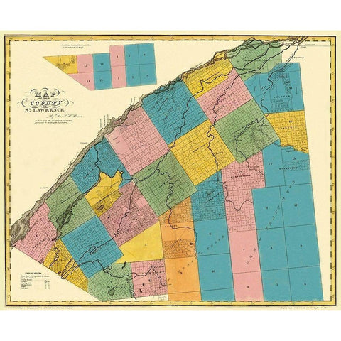 St. Lawrence New York - Burr 1829 Black Modern Wood Framed Art Print with Double Matting by Burr