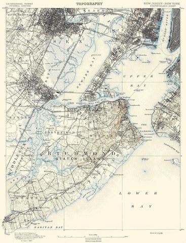 Staten Island New York New Jersey Sheet White Modern Wood Framed Art Print with Double Matting by USGS