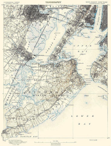 Staten Island New York New Jersey Sheet Black Ornate Wood Framed Art Print with Double Matting by USGS