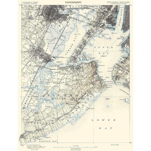 Staten Island New York New Jersey Sheet Gold Ornate Wood Framed Art Print with Double Matting by USGS