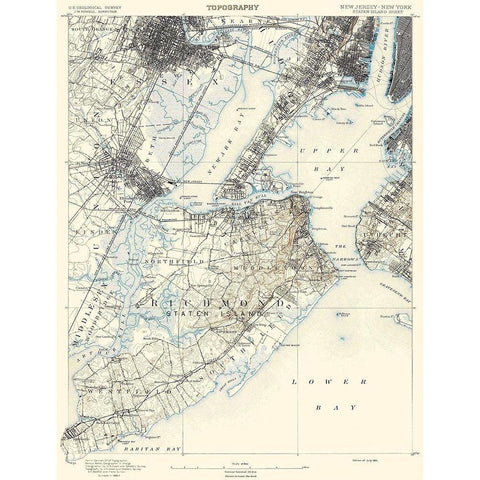 Staten Island New York New Jersey Sheet Black Modern Wood Framed Art Print with Double Matting by USGS