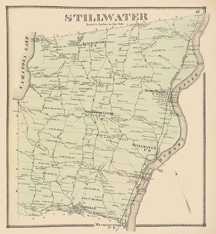 Stillwater New York Landowner - Stone 1866 Black Ornate Wood Framed Art Print with Double Matting by Stone