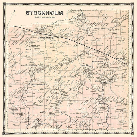 Stockholm New York Landowner - Stone 1865 Black Ornate Wood Framed Art Print with Double Matting by Stone