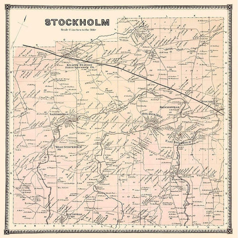 Stockholm New York Landowner - Stone 1865 Black Modern Wood Framed Art Print with Double Matting by Stone