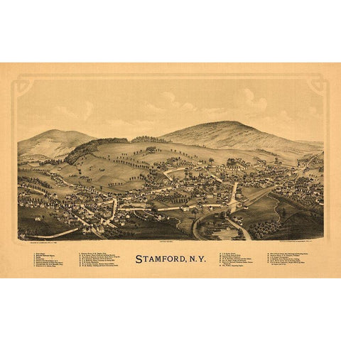 Stamford New York - Burleigh 1890  Gold Ornate Wood Framed Art Print with Double Matting by Burleigh