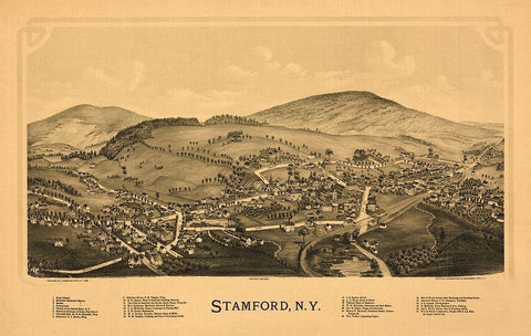 Stamford New York - Burleigh 1890  White Modern Wood Framed Art Print with Double Matting by Burleigh