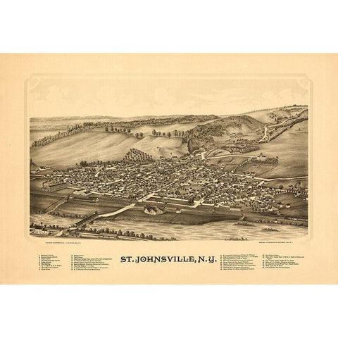 Saint Johnsonville New York - Burleigh 1890  Gold Ornate Wood Framed Art Print with Double Matting by Burleigh