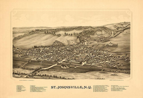 Saint Johnsonville New York - Burleigh 1890  White Modern Wood Framed Art Print with Double Matting by Burleigh