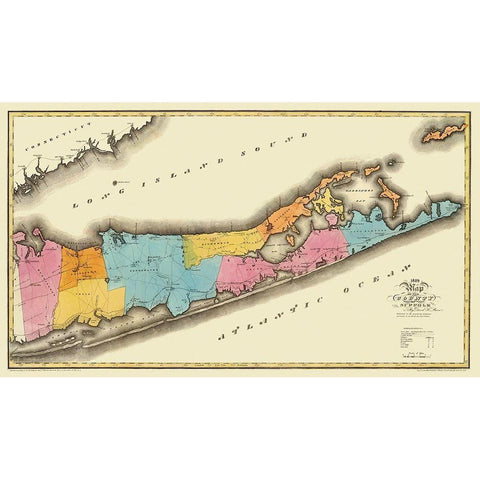 Suffolk New York - Burr 1829 White Modern Wood Framed Art Print by Burr