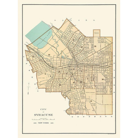 Syracuse New York - Bien 1895 Gold Ornate Wood Framed Art Print with Double Matting by Bien