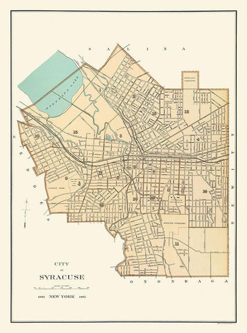 Syracuse New York - Bien 1895 Black Ornate Wood Framed Art Print with Double Matting by Bien