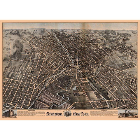 Syracuse New York - Bailey 1874  Gold Ornate Wood Framed Art Print with Double Matting by Bailey