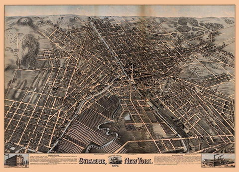 Syracuse New York - Bailey 1874  Black Ornate Wood Framed Art Print with Double Matting by Bailey