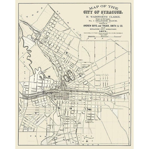 Syracuse New York - Clarke 1871  Gold Ornate Wood Framed Art Print with Double Matting by Clarke