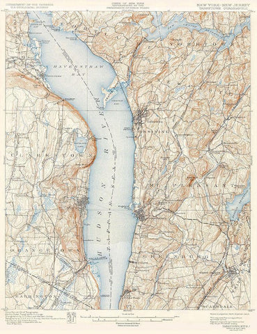 Tarrytown New York New Jersey Quad - USGS 1902 Black Ornate Wood Framed Art Print with Double Matting by USGS