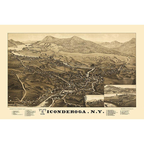 Ticonderoga City New York - Beck 1884 Black Modern Wood Framed Art Print with Double Matting by Beck