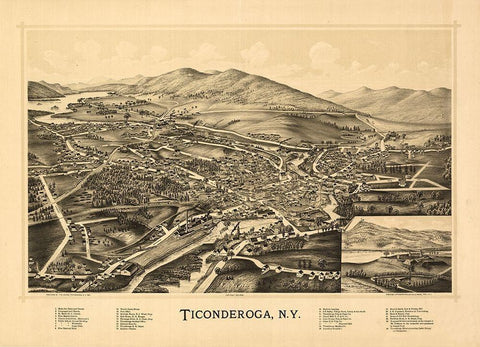Ticonderoga New York - Burleigh 1891  Black Ornate Wood Framed Art Print with Double Matting by Adkins