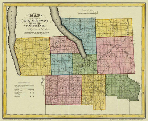 Tompkins New York - Burr 1829 Black Ornate Wood Framed Art Print with Double Matting by Burr