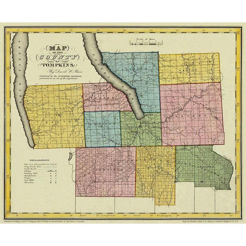 Tompkins New York - Burr 1829 Black Modern Wood Framed Art Print with Double Matting by Burr