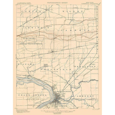 Tonawanda New York Quad - USGS 1900 Black Modern Wood Framed Art Print with Double Matting by USGS