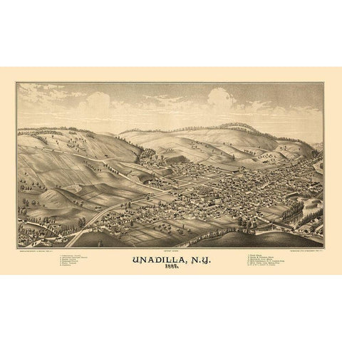 Unadilla New York - Burleigh 1887  Gold Ornate Wood Framed Art Print with Double Matting by Burleigh