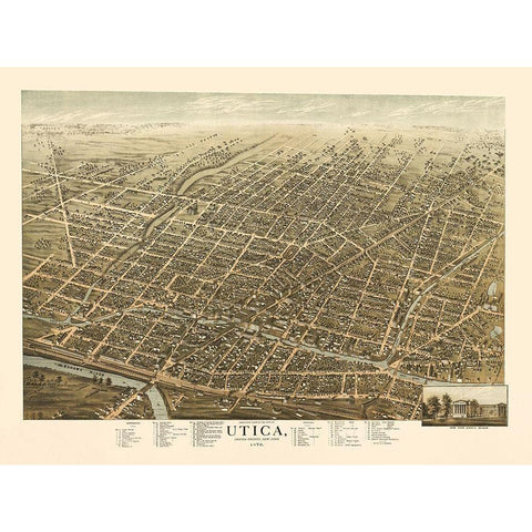 Utica New York - Brosius 1873 Gold Ornate Wood Framed Art Print with Double Matting by Brosius