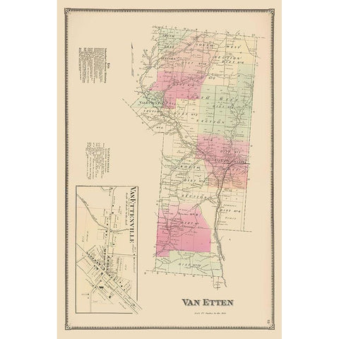 Van Etten New York Landowner - Beers 1869 Black Modern Wood Framed Art Print by Beers