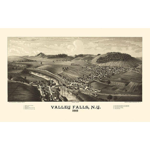 Valley Falls New York - Burleigh 1887  White Modern Wood Framed Art Print by Burleigh