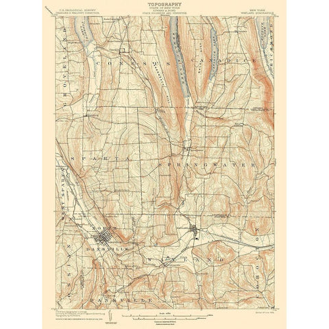 Wayland New York Quad - USGS 1904 Gold Ornate Wood Framed Art Print with Double Matting by USGS