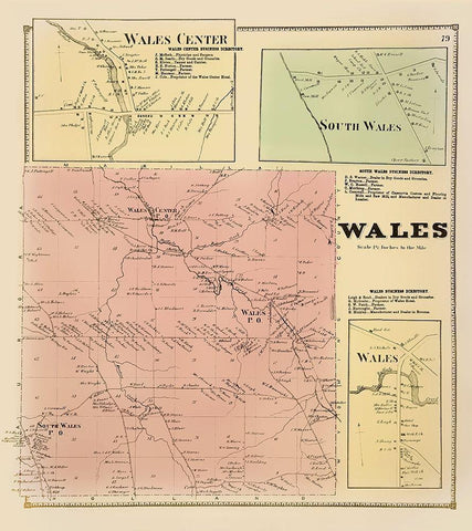 Wales New York Landowner - Stone 1866 Black Ornate Wood Framed Art Print with Double Matting by Stone