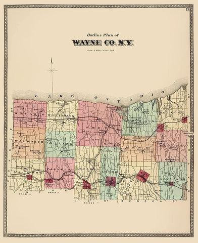 Wayne New York - Beers 1875 White Modern Wood Framed Art Print with Double Matting by Beers