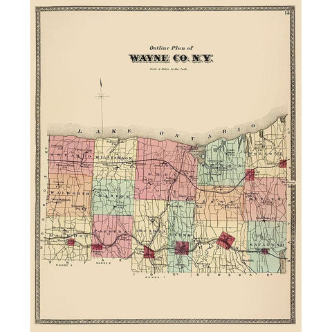 Wayne New York - Beers 1875 Black Modern Wood Framed Art Print with Double Matting by Beers