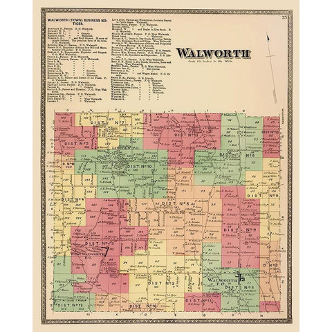 Walworth New York Landowner - Beers 1874 White Modern Wood Framed Art Print by Beers