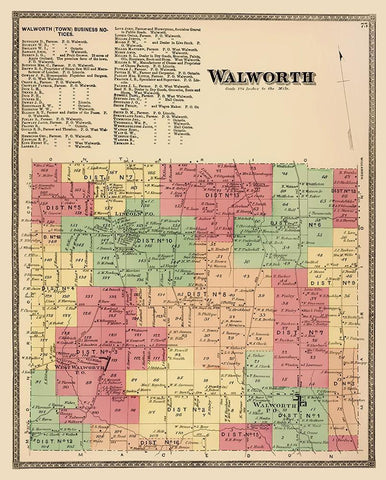 Walworth New York Landowner - Beers 1874 White Modern Wood Framed Art Print with Double Matting by Beers