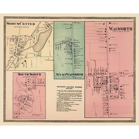 Walworth, West Walworth, Sodus New York Landowner Black Modern Wood Framed Art Print with Double Matting by Beers