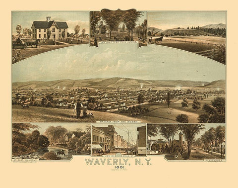 Waverly New York - Moray 1881  Black Ornate Wood Framed Art Print with Double Matting by Moray