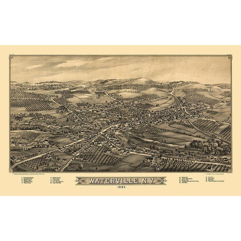 Waterville New York - Burleigh 1885  Gold Ornate Wood Framed Art Print with Double Matting by Burleigh