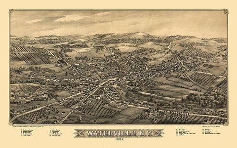 Waterville New York - Burleigh 1885  Black Ornate Wood Framed Art Print with Double Matting by Burleigh