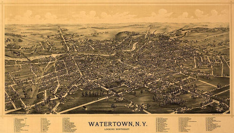 Watertown New York - Burleigh 1891  Black Ornate Wood Framed Art Print with Double Matting by Burleigh