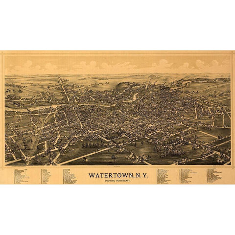 Watertown New York - Burleigh 1891  Gold Ornate Wood Framed Art Print with Double Matting by Burleigh