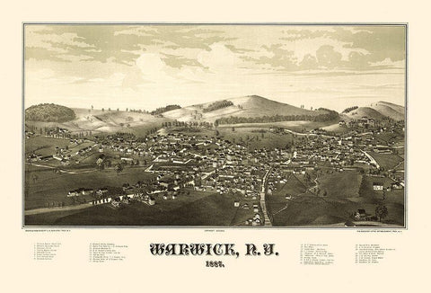 Warwick New York - Burleigh 1887  Black Ornate Wood Framed Art Print with Double Matting by Burleigh