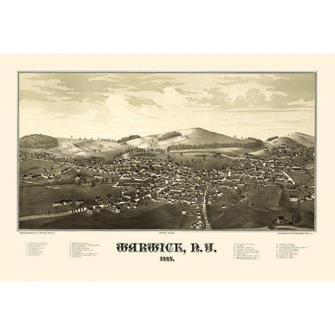 Warwick New York - Burleigh 1887  Black Modern Wood Framed Art Print by Burleigh