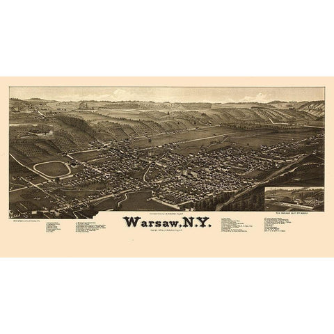 Warsaw New York - Burleigh 1885  Gold Ornate Wood Framed Art Print with Double Matting by Burleigh