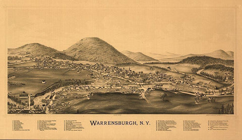 Warrensburg New York - Burleigh 1891  Black Ornate Wood Framed Art Print with Double Matting by Burleigh