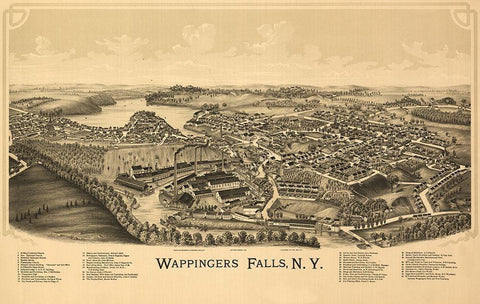 Wappingers Falls New York - Burleigh 1889  Black Ornate Wood Framed Art Print with Double Matting by Burleigh