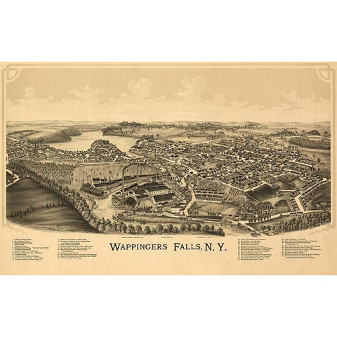 Wappingers Falls New York - Burleigh 1889  Gold Ornate Wood Framed Art Print with Double Matting by Burleigh