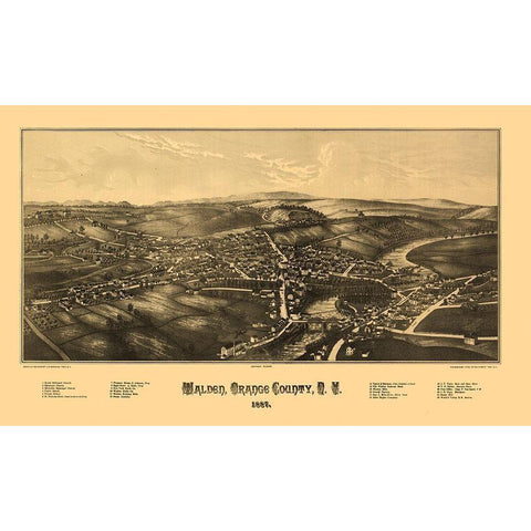 Walden New York - Burleigh 1887  Black Modern Wood Framed Art Print with Double Matting by Burleigh