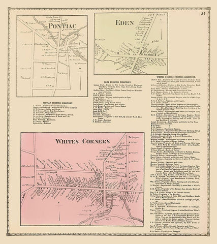 Pontiac, Eden, White Corners New York - Stone 1866 White Modern Wood Framed Art Print with Double Matting by Stone